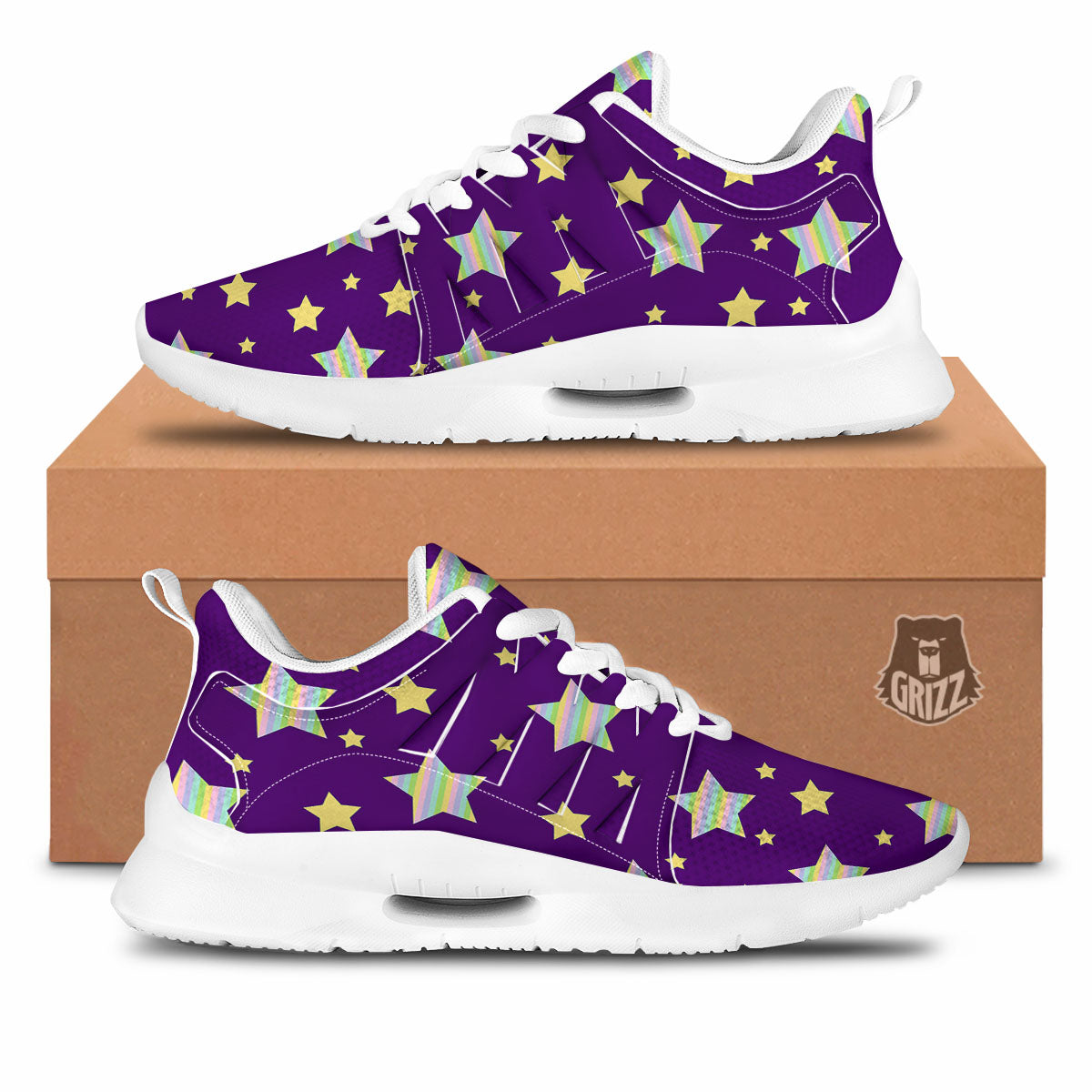 Yellow Stars Purple Print Pattern Tennis Shoes-grizzshop