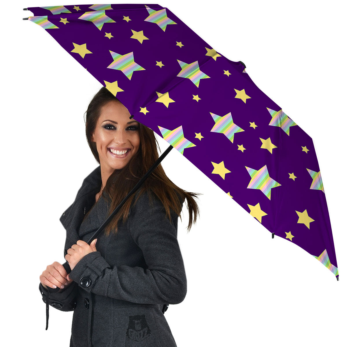 Yellow Stars Purple Print Pattern Umbrella-grizzshop