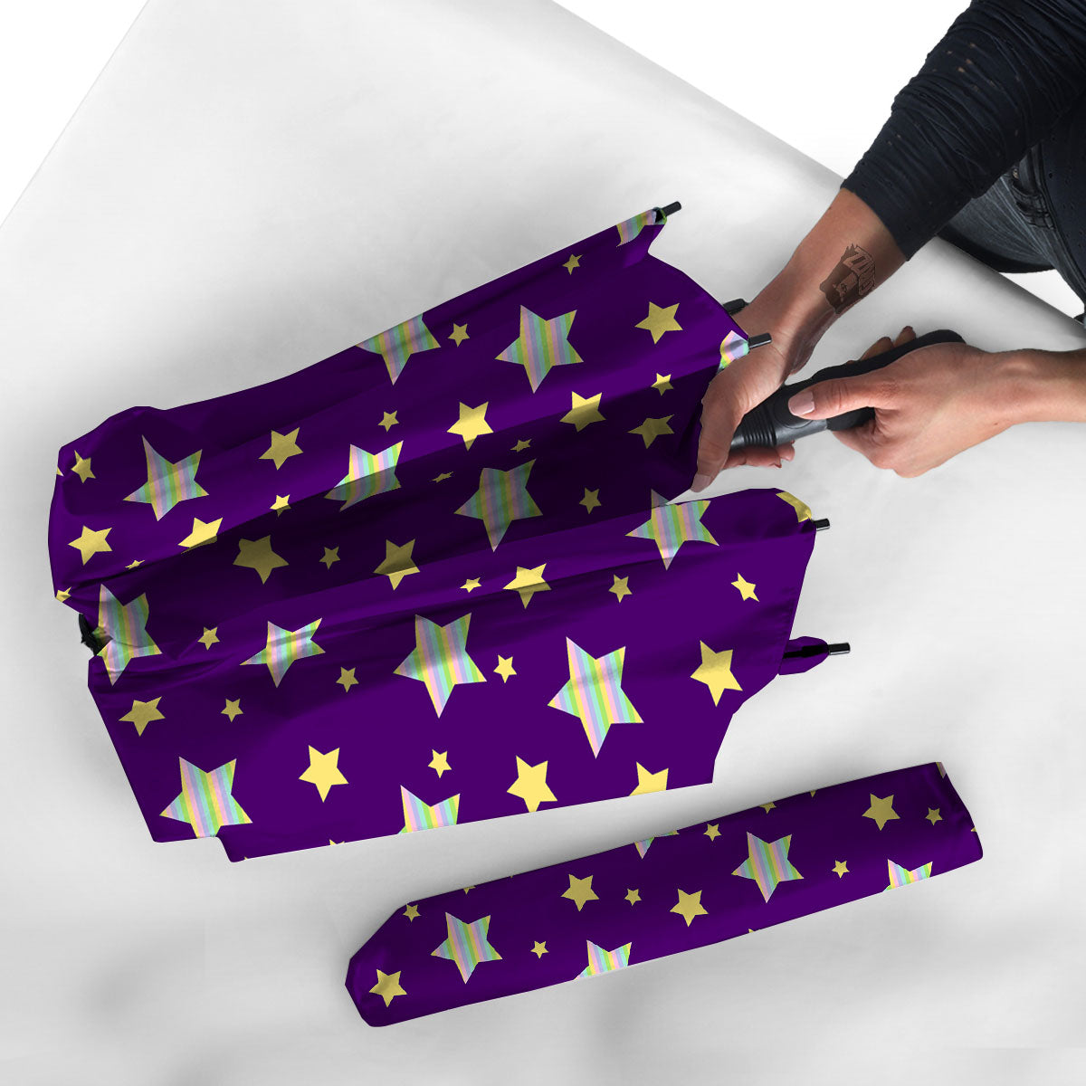 Yellow Stars Purple Print Pattern Umbrella-grizzshop