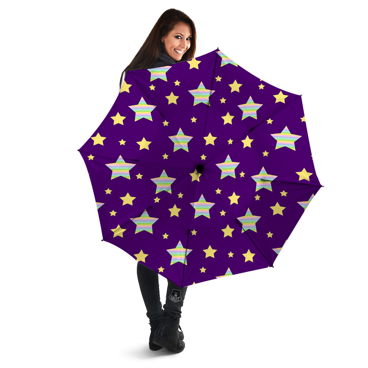 Yellow Stars Purple Print Pattern Umbrella-grizzshop