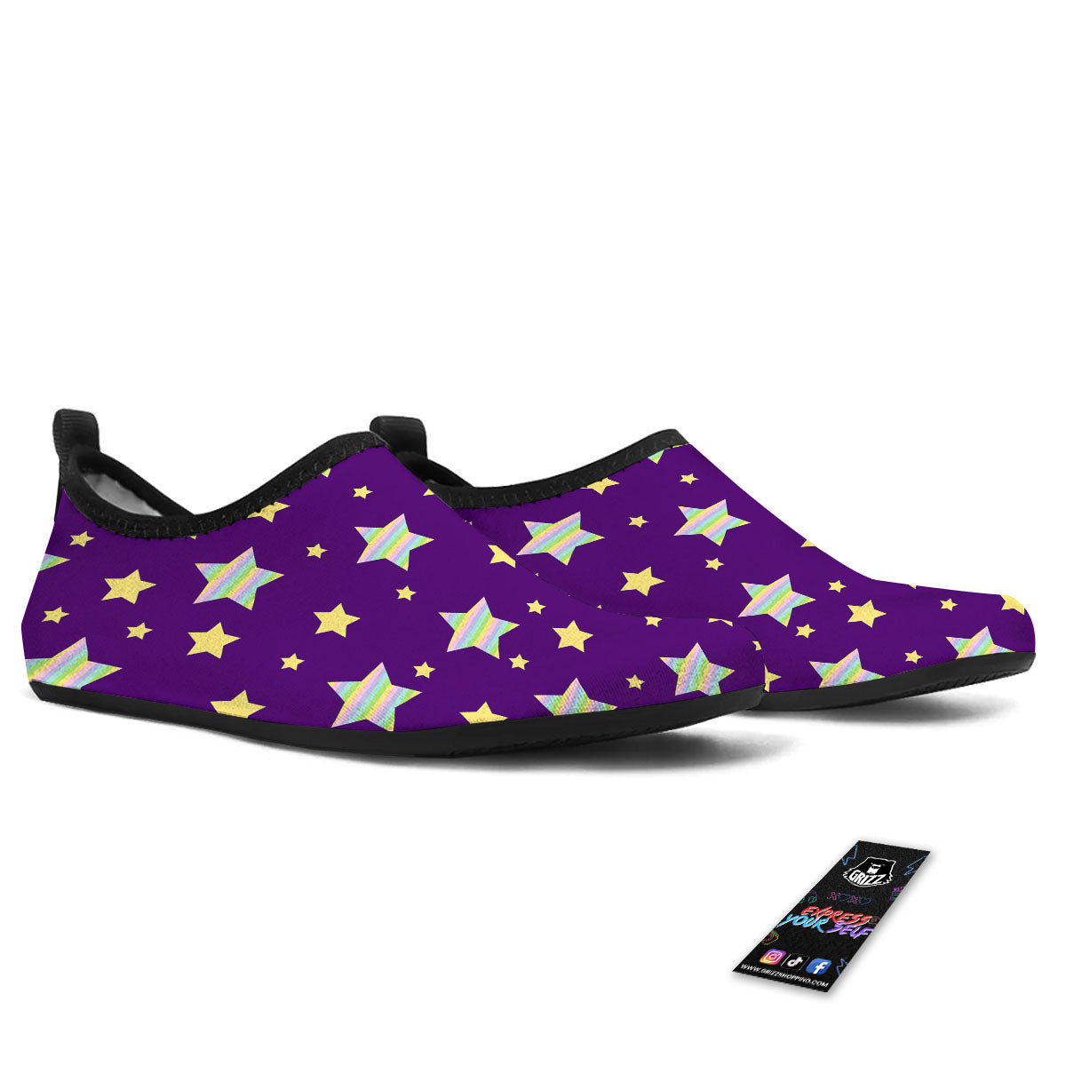 Yellow Stars Purple Print Pattern Water Shoes-grizzshop