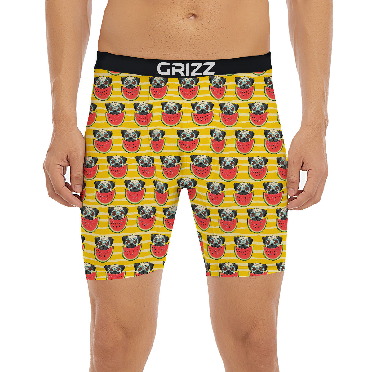 Yellow Striped Pug Dog Print Pattern Boxer Briefs-grizzshop