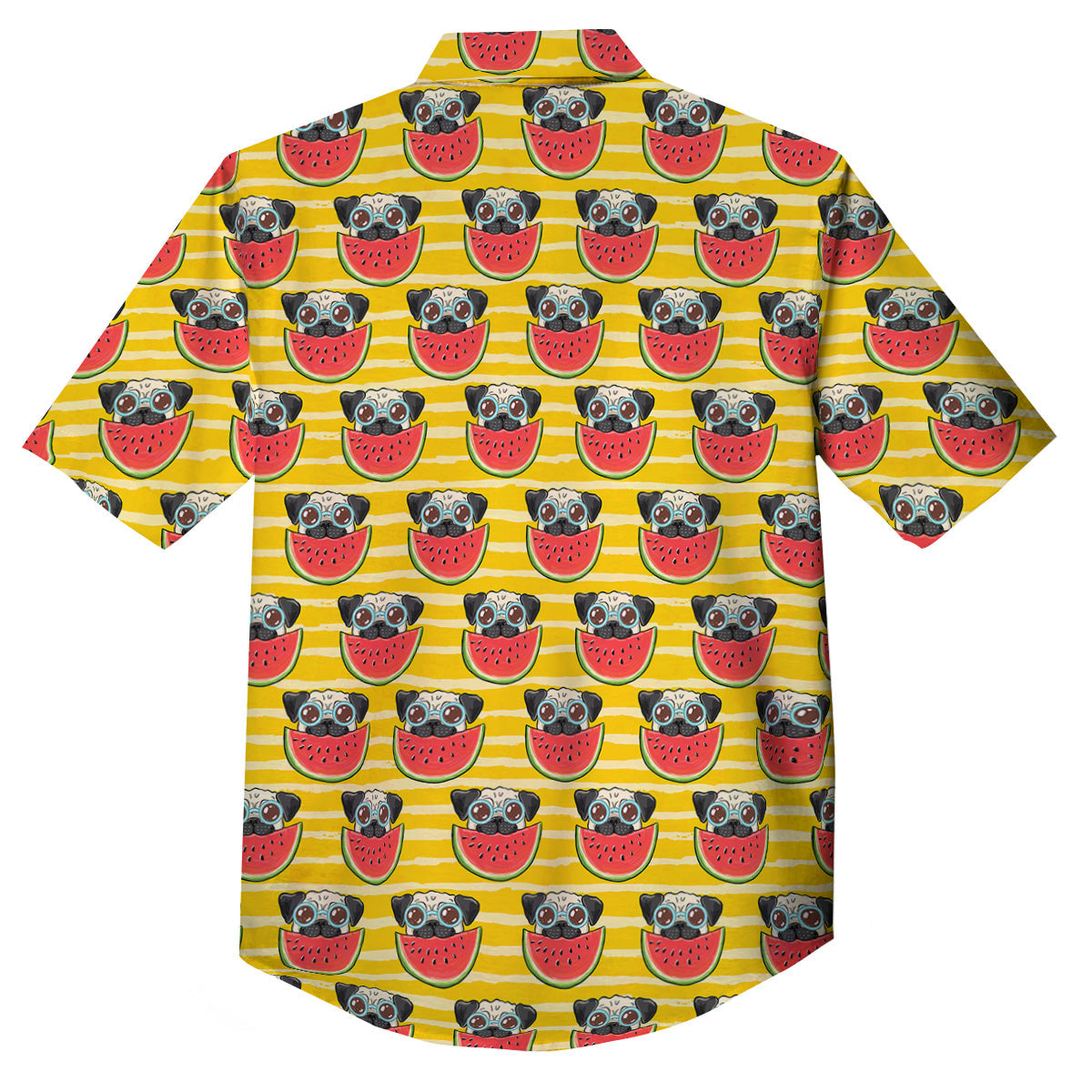 Yellow Striped Pug Dog Print Pattern Button Up Shirt-grizzshop