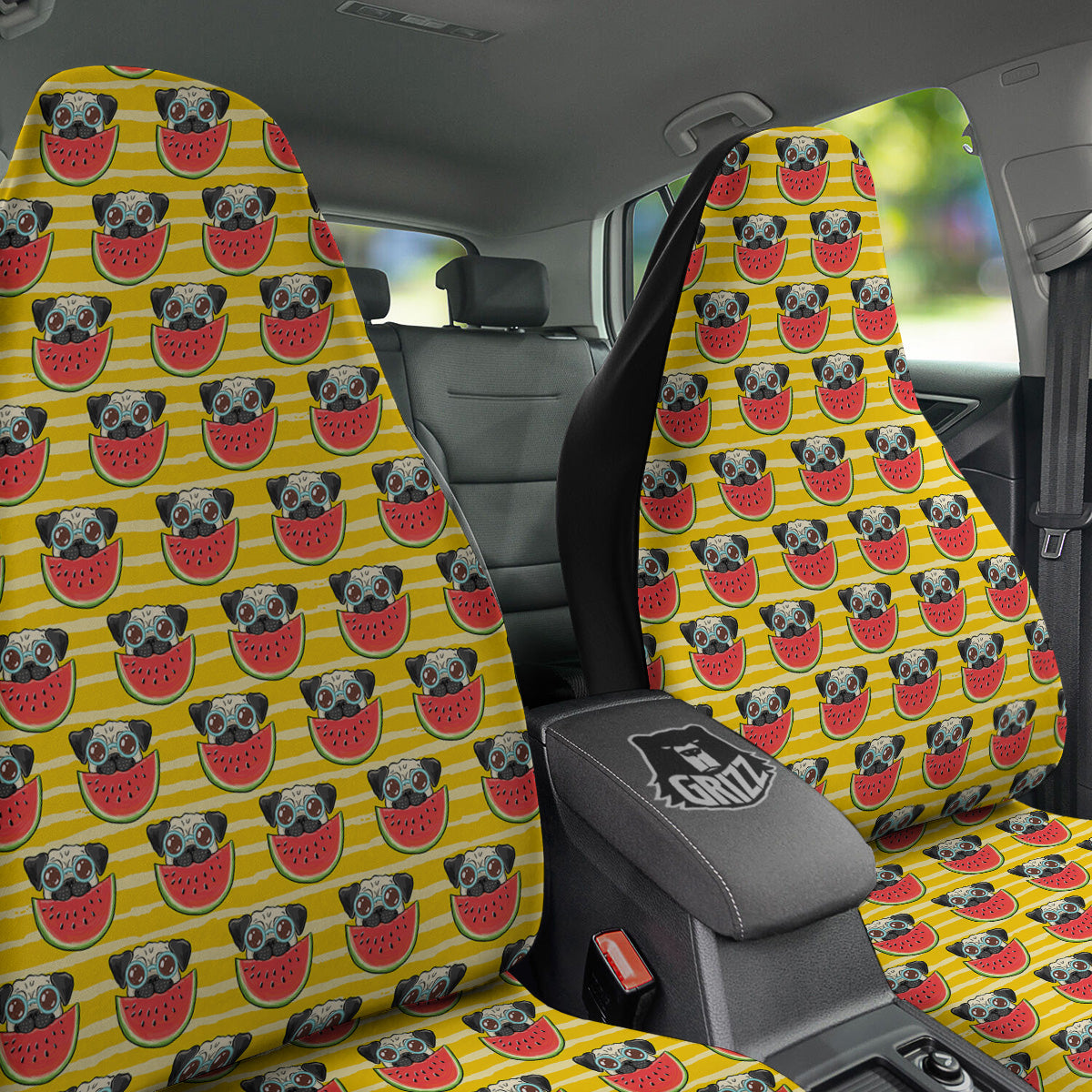 Yellow Striped Pug Dog Print Pattern Car Seat Covers-grizzshop