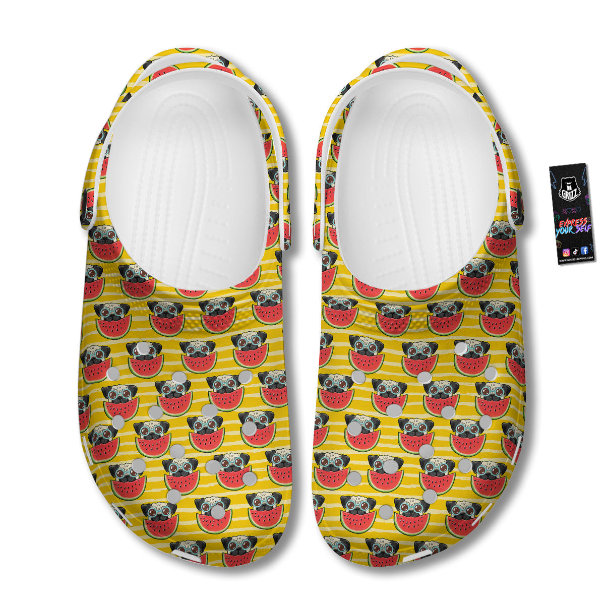 Yellow Striped Pug Dog Print Pattern Clog-grizzshop