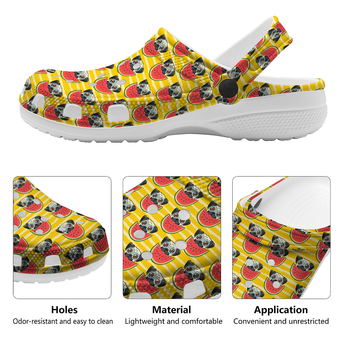 Yellow Striped Pug Dog Print Pattern Clog-grizzshop