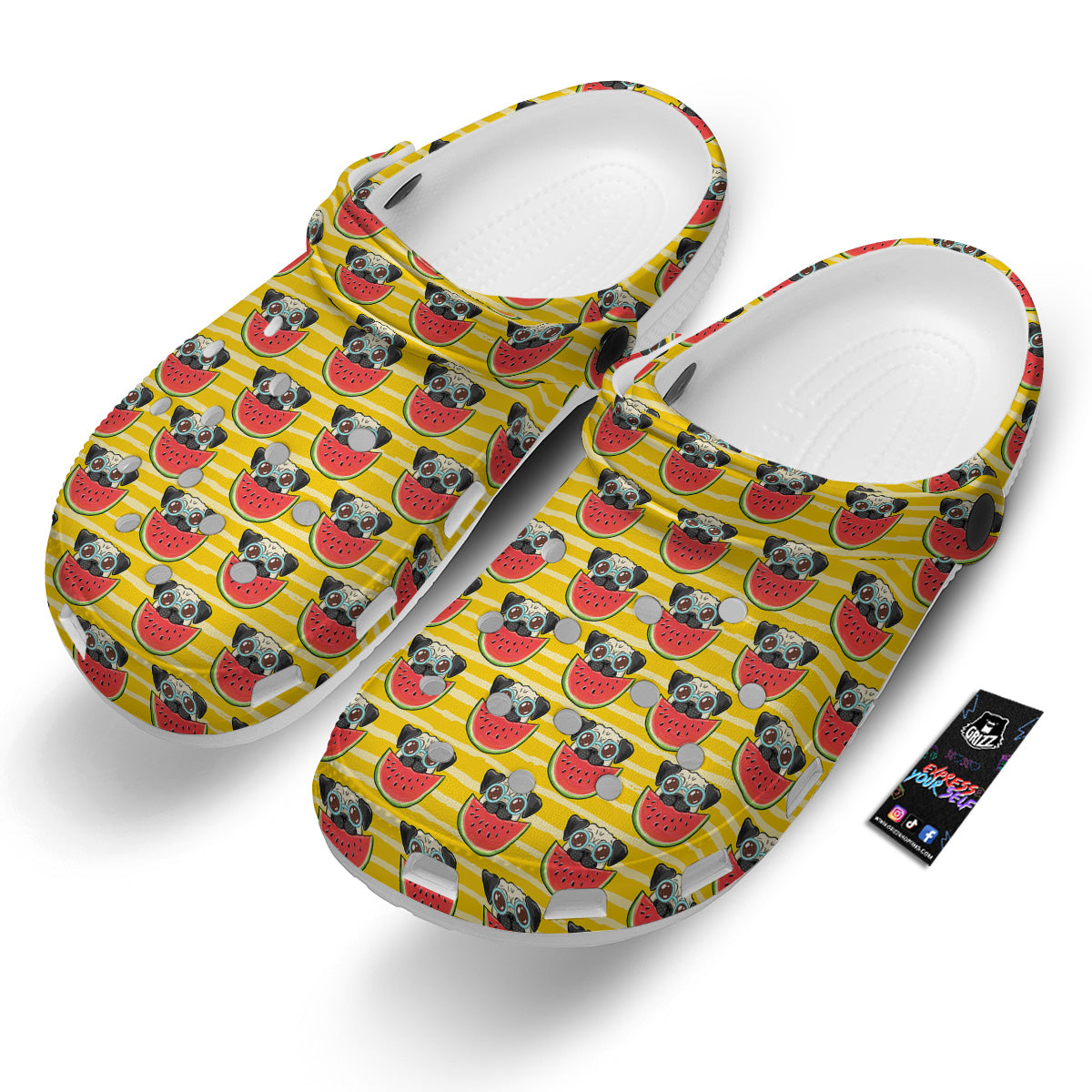 Yellow Striped Pug Dog Print Pattern Clog-grizzshop