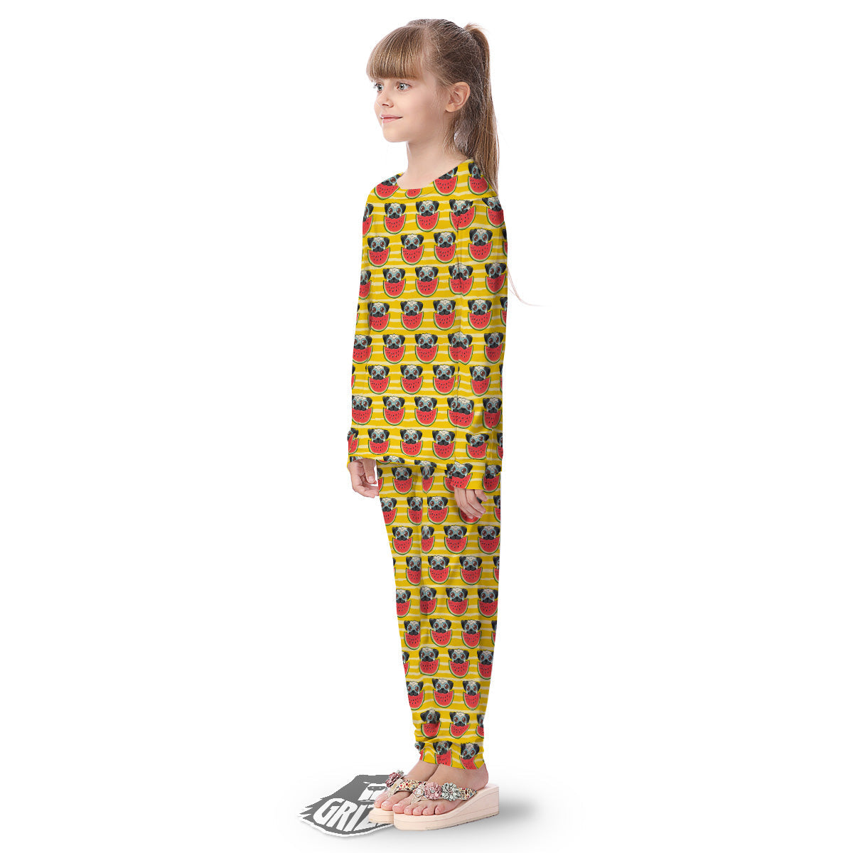 Yellow Striped Pug Dog Print Pattern Kid's Pajamas-grizzshop