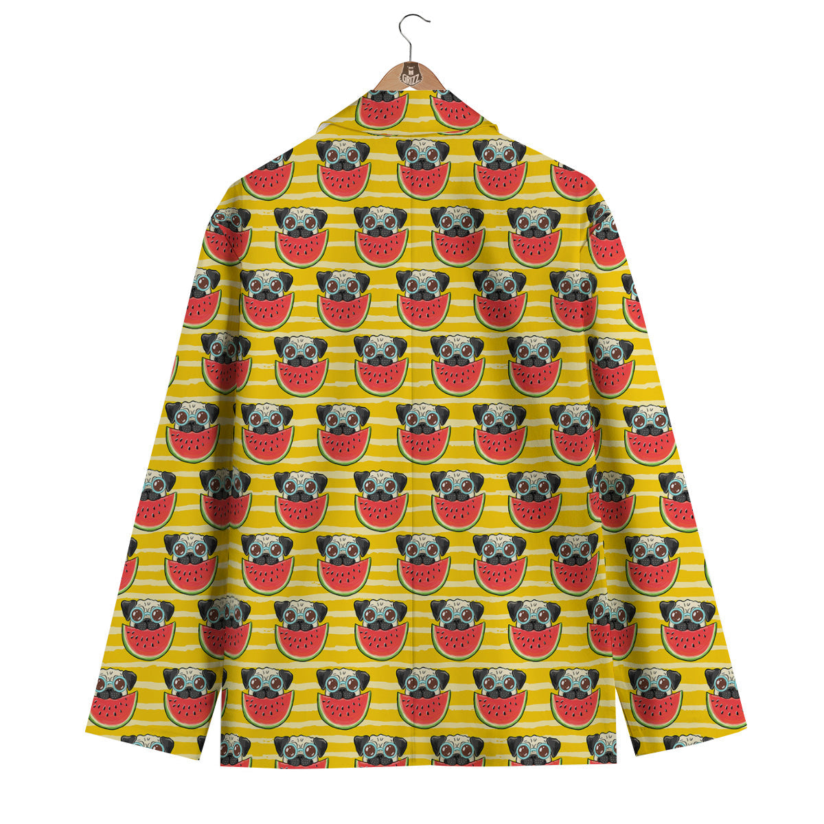 Yellow Striped Pug Dog Print Pattern Men's Blazer-grizzshop