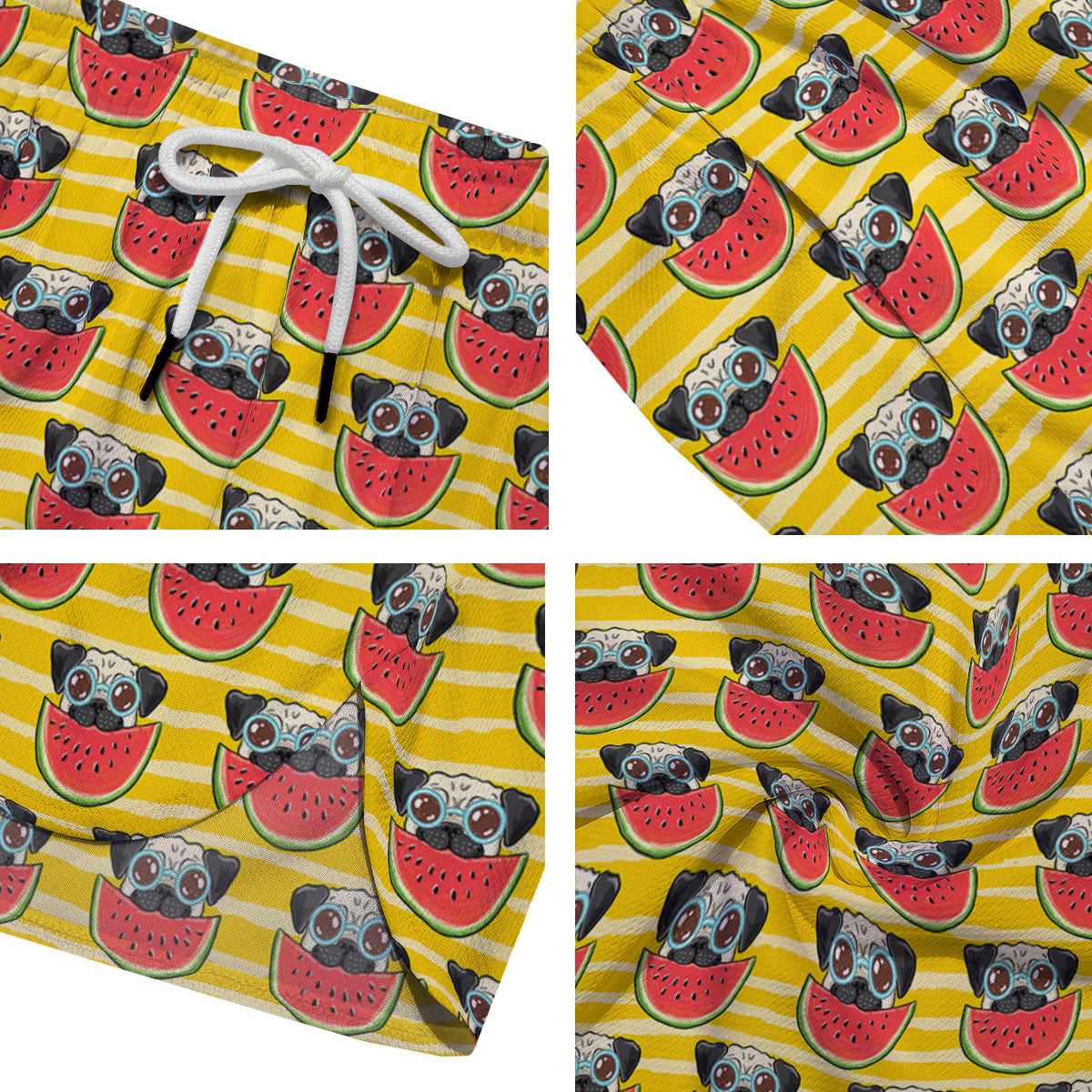Yellow Striped Pug Dog Print Pattern Men's Running Shorts-grizzshop