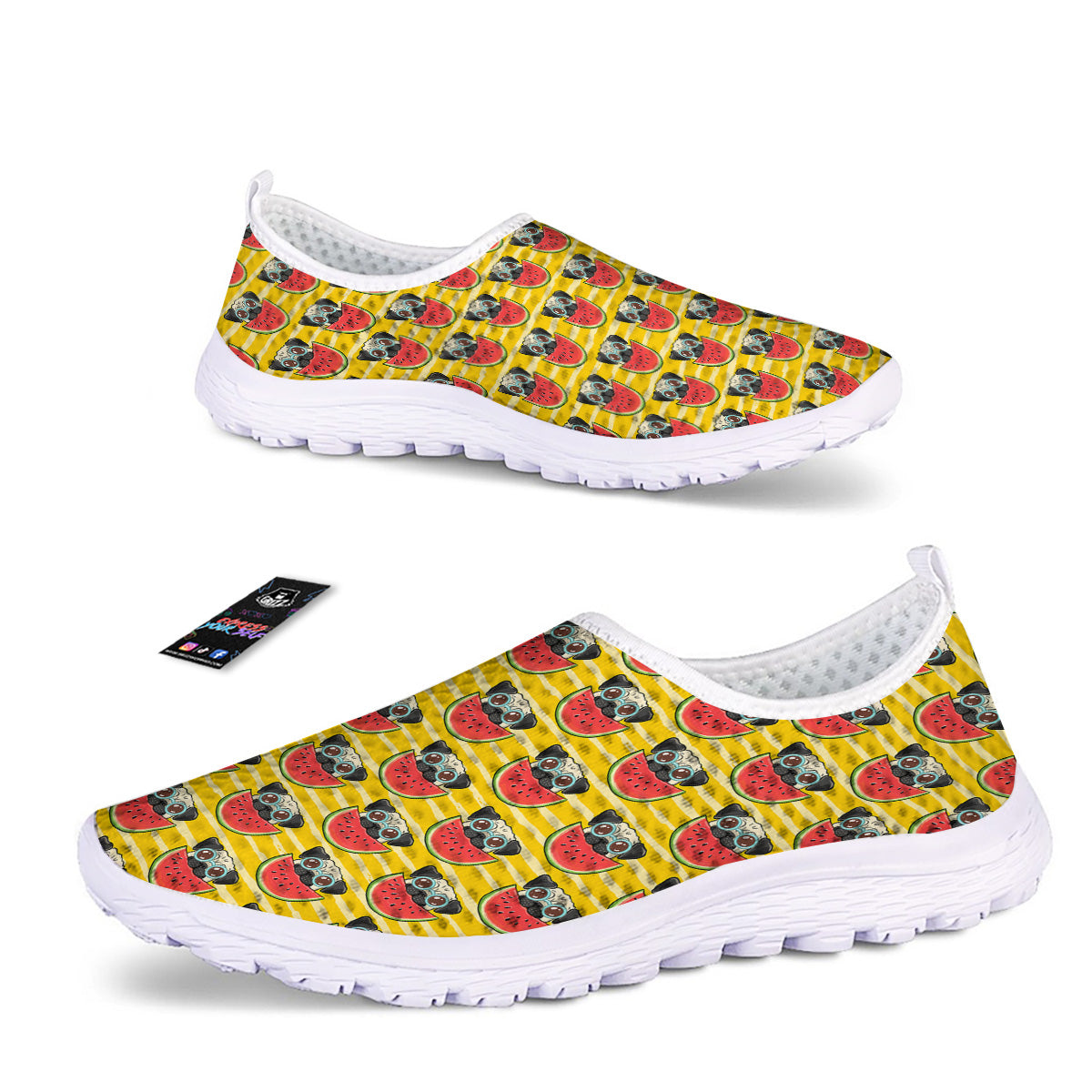 Yellow Striped Pug Dog Print Pattern Nurse Shoes-grizzshop