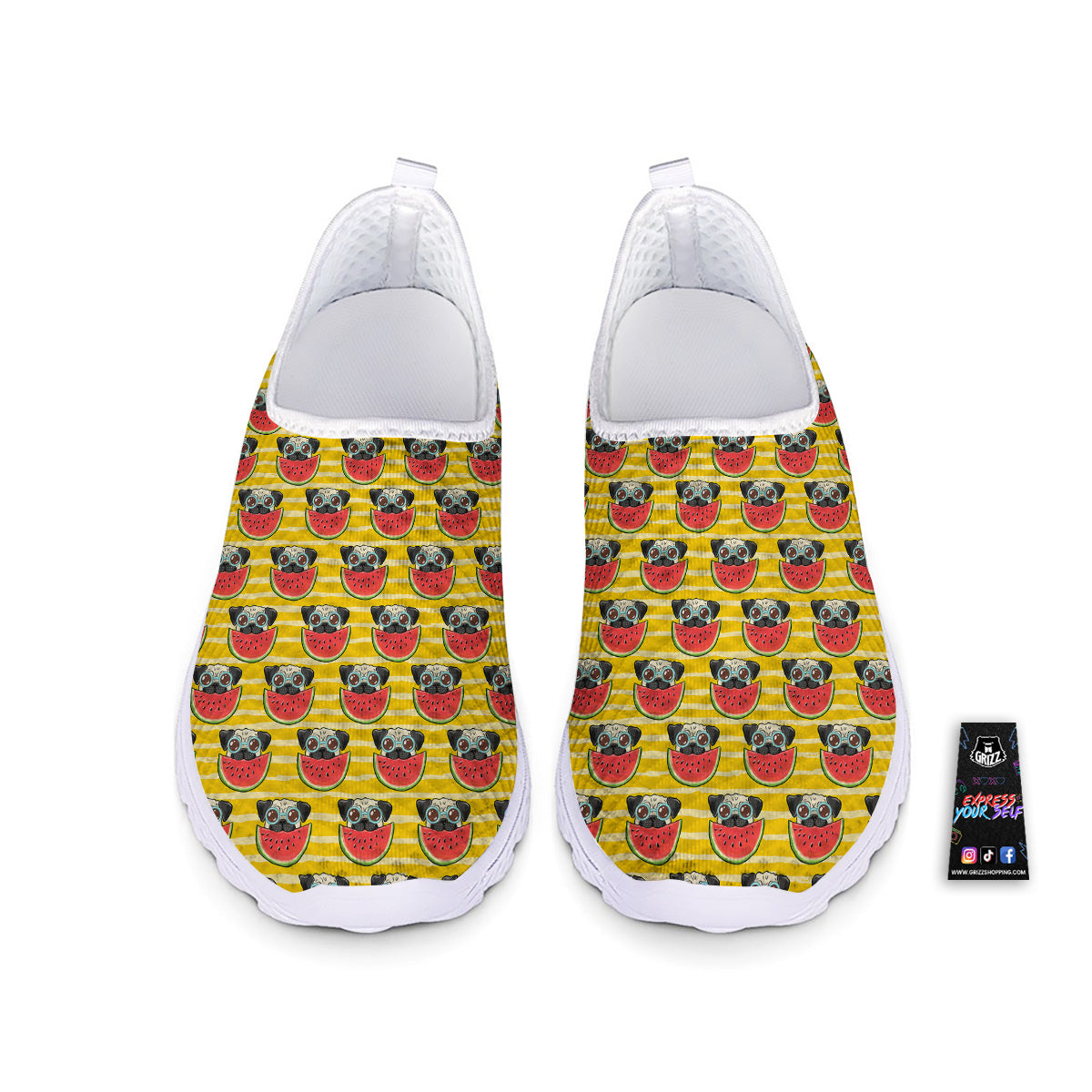 Yellow Striped Pug Dog Print Pattern Nurse Shoes-grizzshop