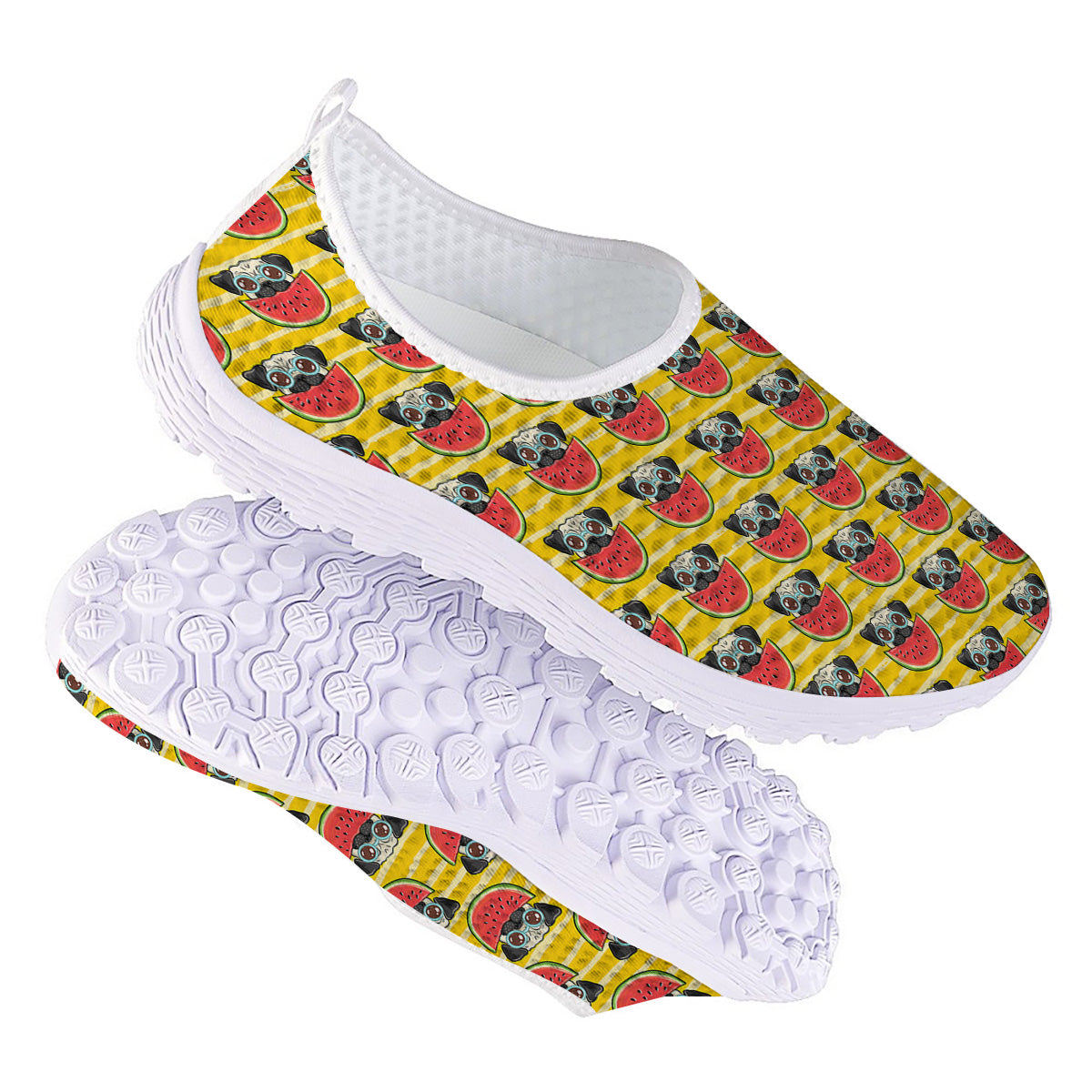 Yellow Striped Pug Dog Print Pattern Nurse Shoes-grizzshop