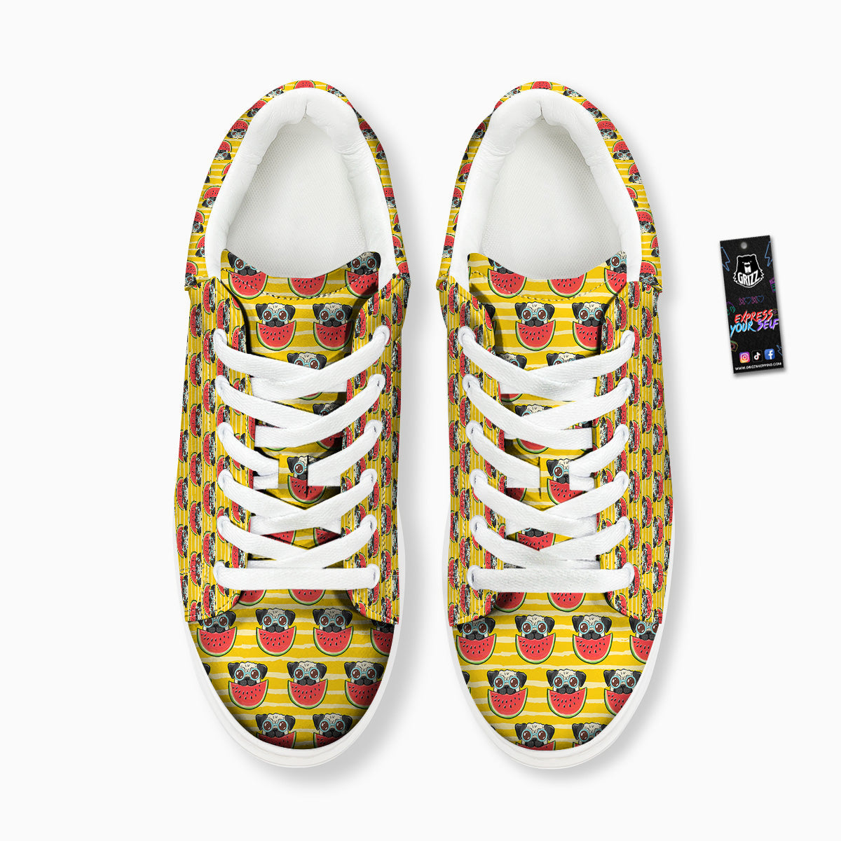 Yellow Striped Pug Dog Print Pattern Platform Shoes-grizzshop