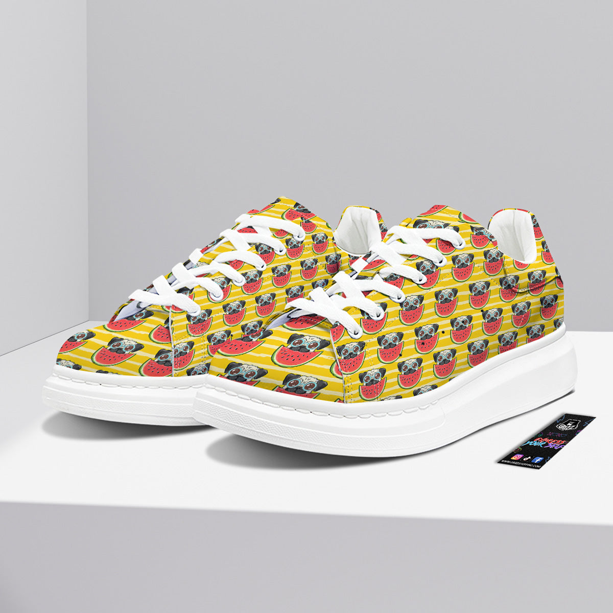 Yellow Striped Pug Dog Print Pattern Platform Shoes-grizzshop