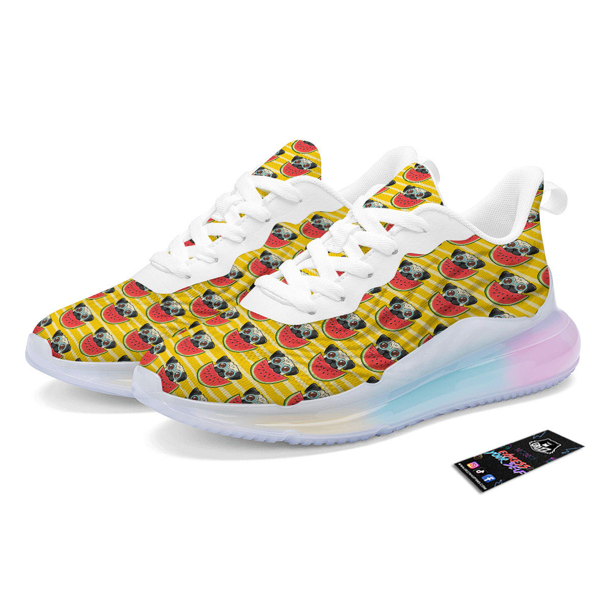 Yellow Striped Pug Dog Print Pattern Running Sneakers-grizzshop