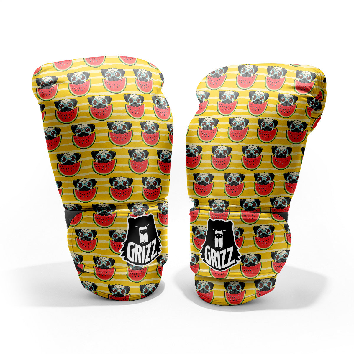 Yellow Striped Pug Dog Print Pattern Pro Boxing Glove