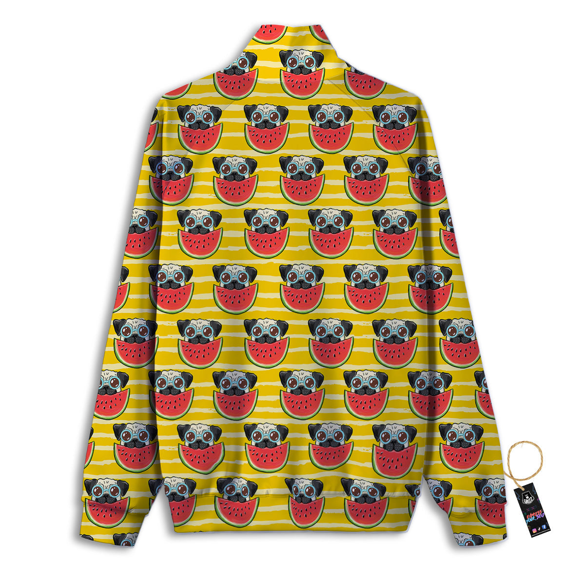 Yellow Striped Pug Dog Print Pattern Track Jacket-grizzshop
