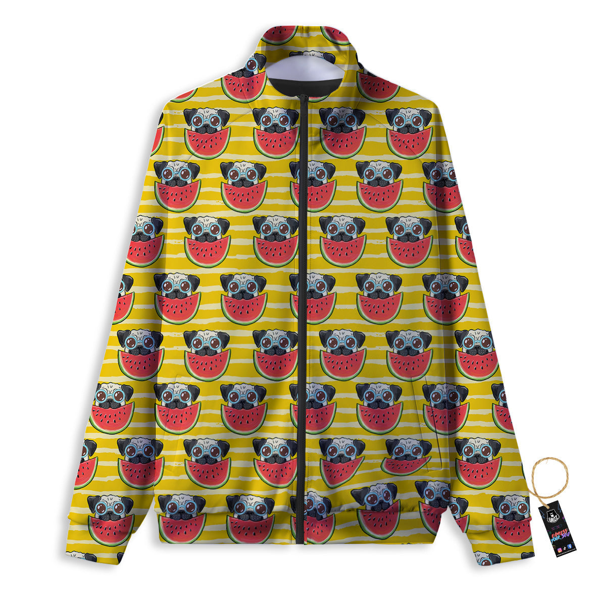 Yellow Striped Pug Dog Print Pattern Track Jacket-grizzshop