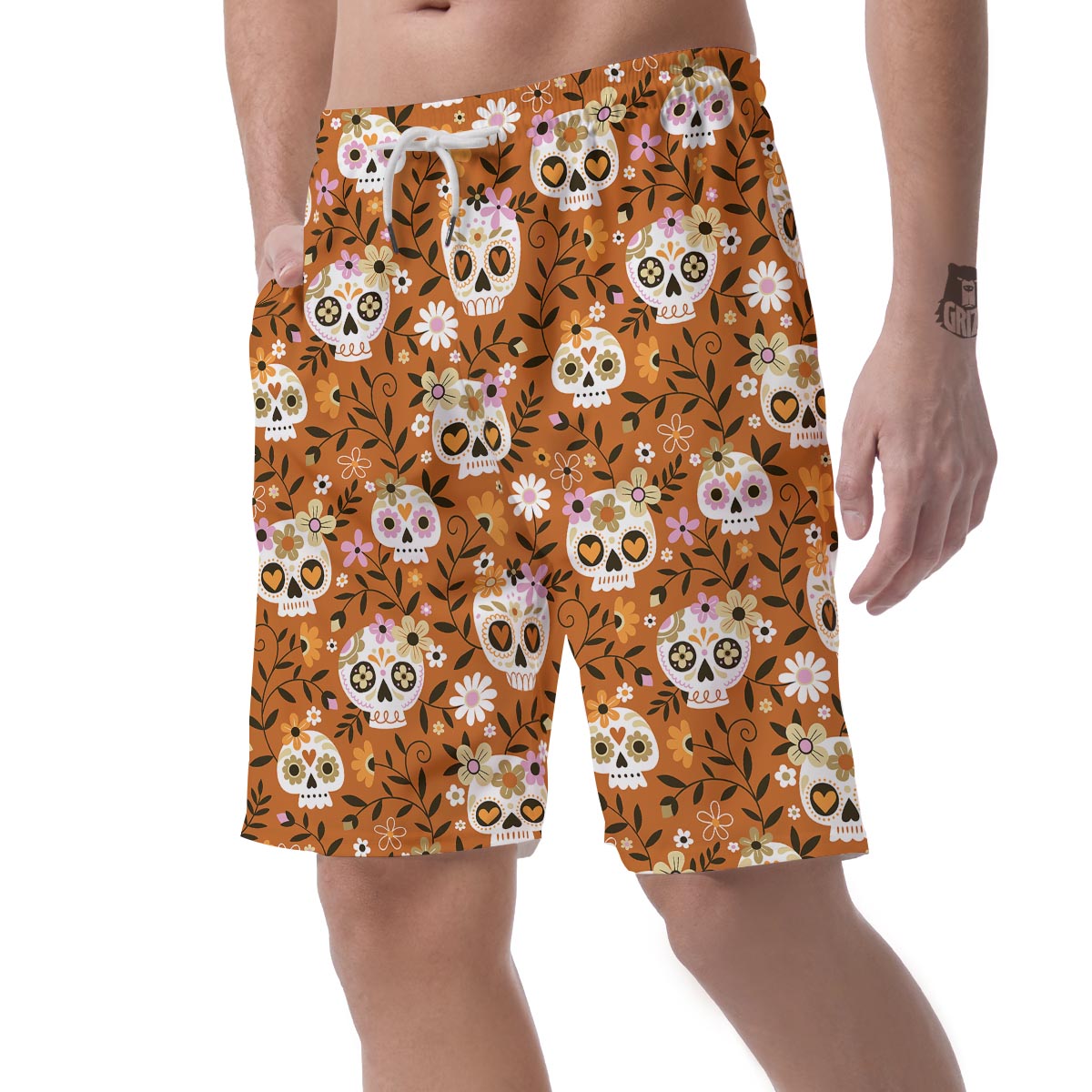 Yellow Sugar Skull Men's Shorts-grizzshop