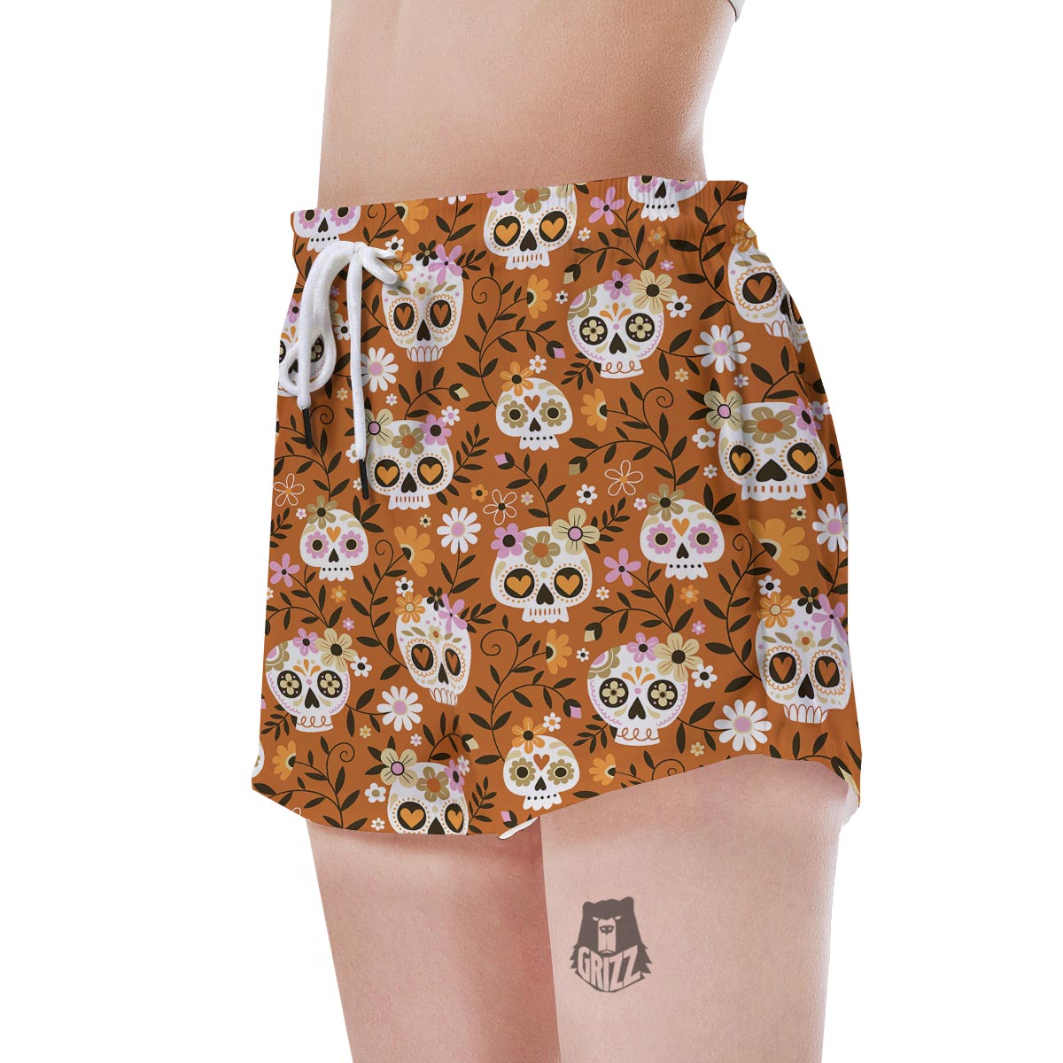 Yellow Sugar Skull Women's Shorts-grizzshop