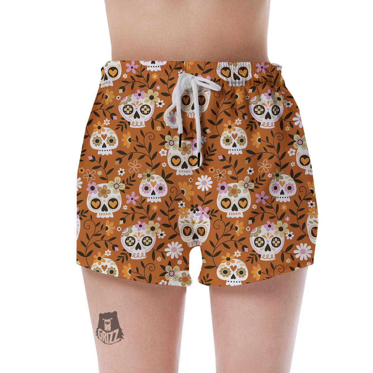 Yellow Sugar Skull Women's Shorts-grizzshop