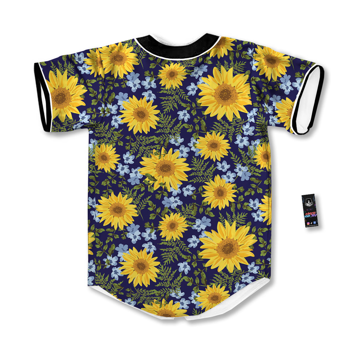 Yellow Sunflower Floral Print Baseball Jersey-grizzshop