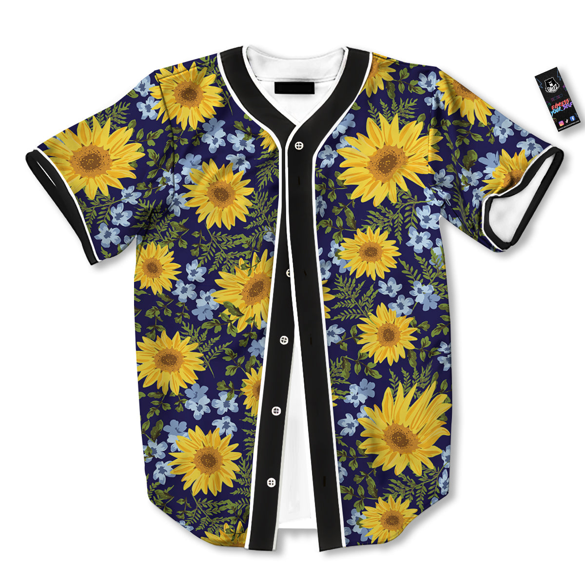 Yellow Sunflower Floral Print Baseball Jersey-grizzshop