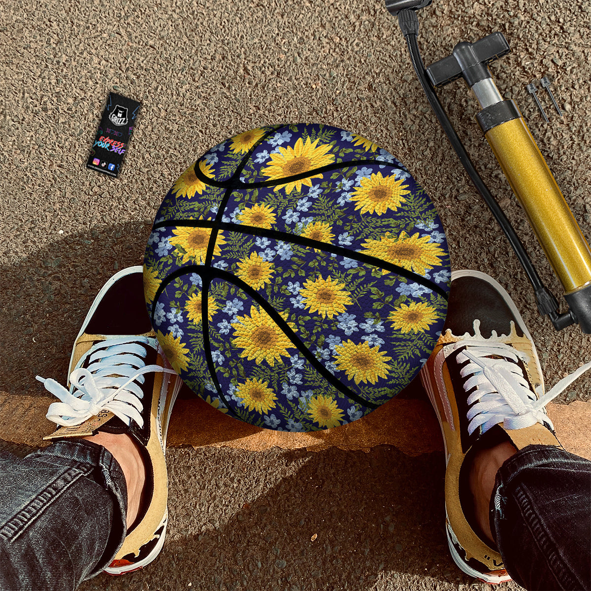 Yellow Sunflower Floral Print Basketball-grizzshop