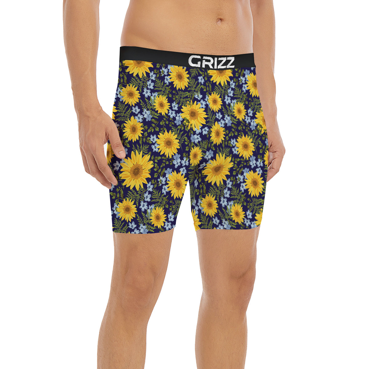 Yellow Sunflower Floral Print Boxer Briefs-grizzshop