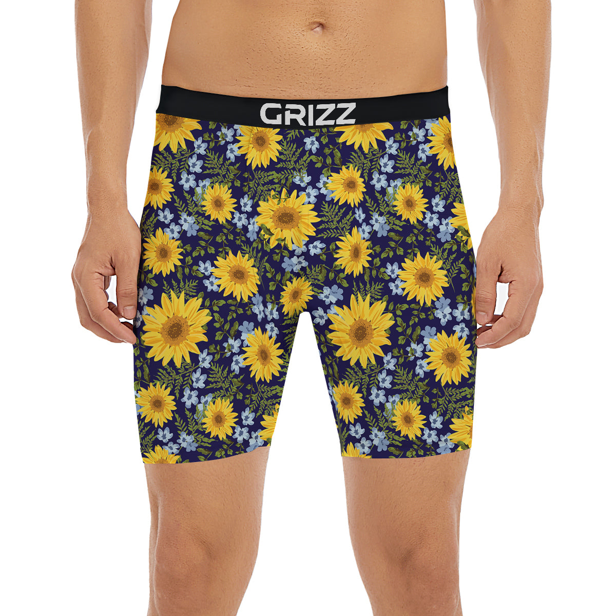 Yellow Sunflower Floral Print Boxer Briefs-grizzshop