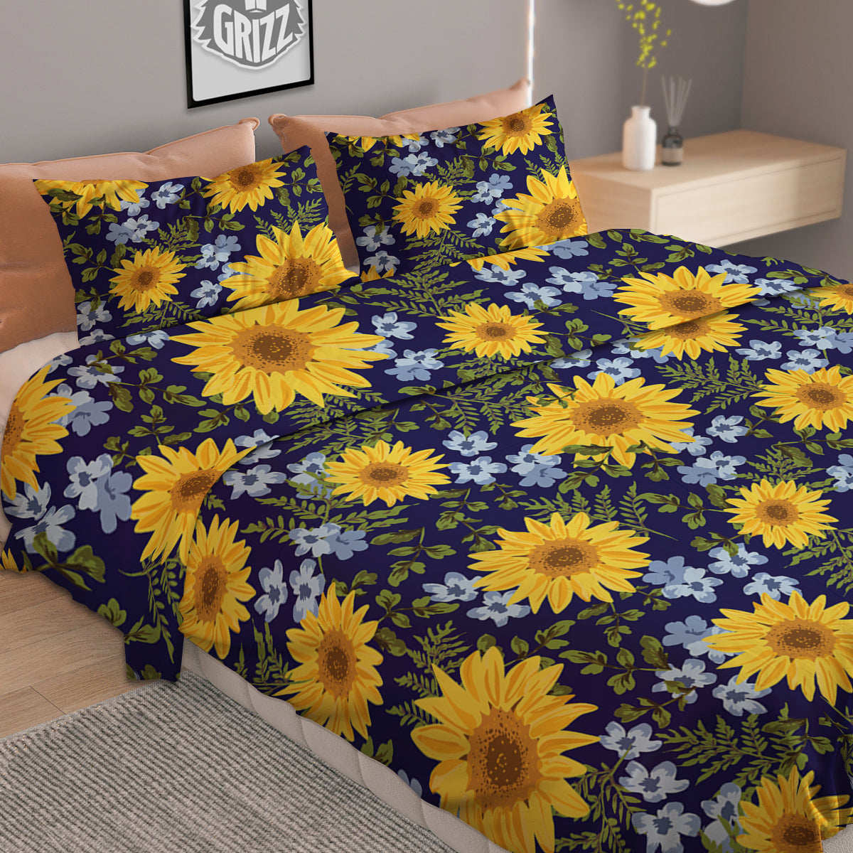Yellow Sunflower Floral Print  Duvet Cover Bedding Set