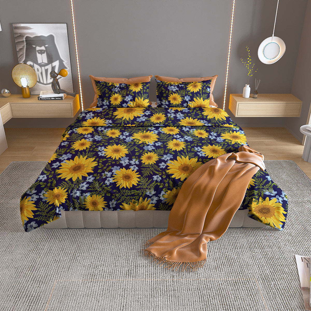 Yellow Sunflower Floral Print  Duvet Cover Bedding Set