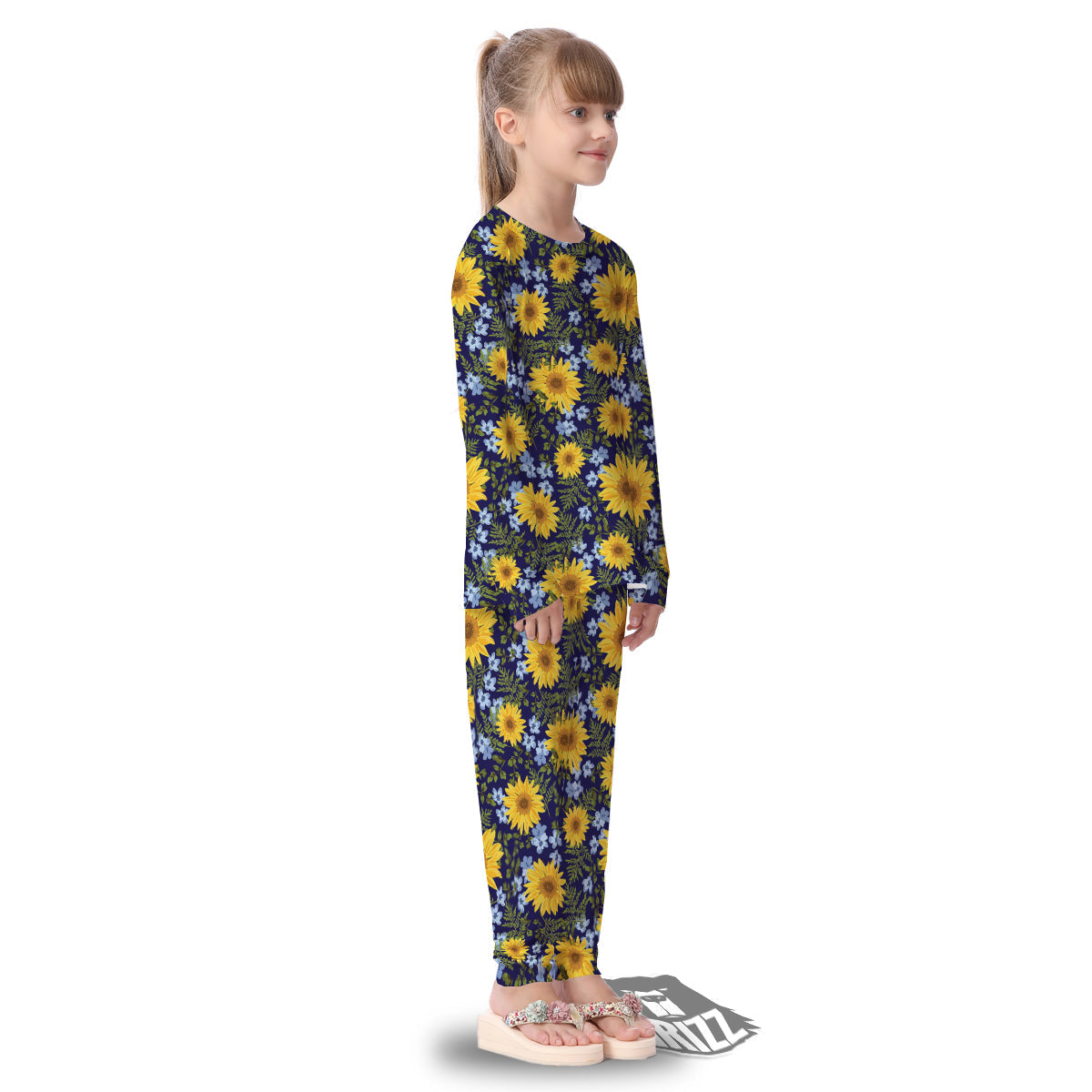 Yellow Sunflower Floral Print Kid's Pajamas-grizzshop