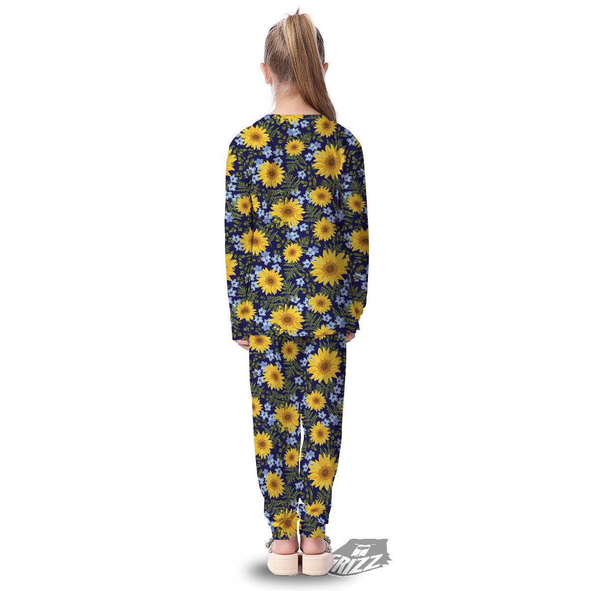 Yellow Sunflower Floral Print Kid's Pajamas-grizzshop