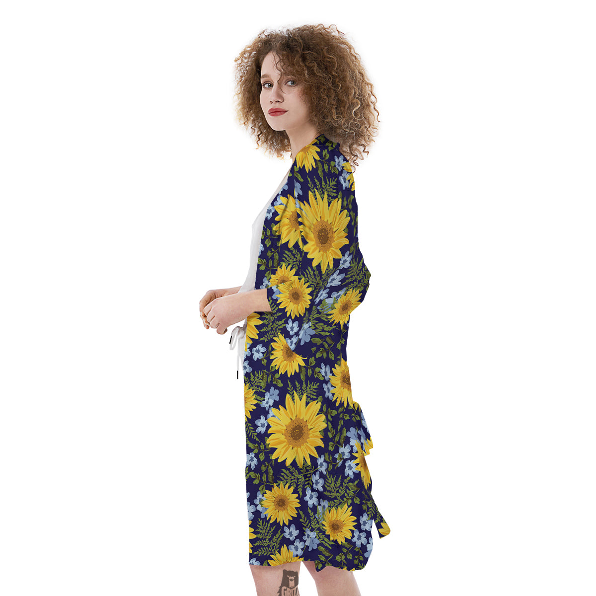 Yellow Sunflower Floral Print Kimono-grizzshop