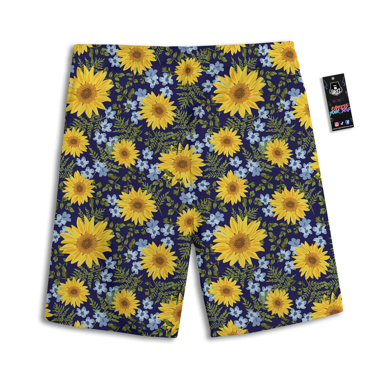 Yellow Sunflower Floral Print  Men's Athletic Shorts
