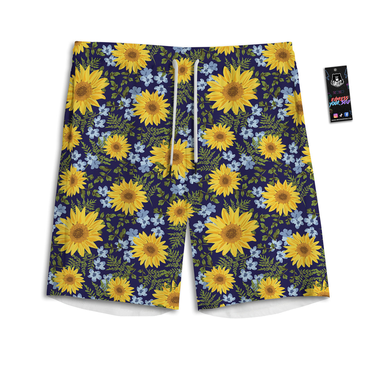 Yellow Sunflower Floral Print  Men's Athletic Shorts