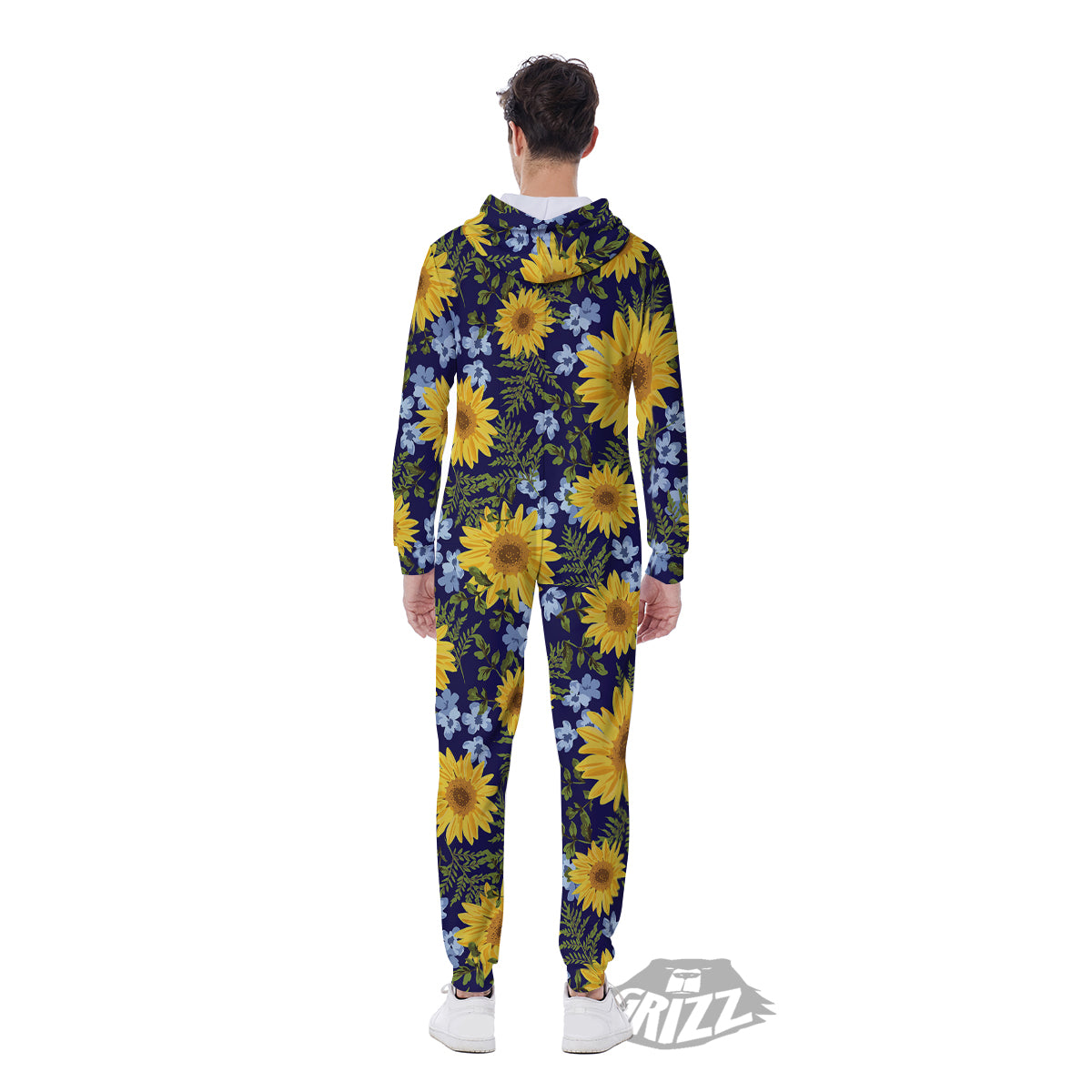 Yellow Sunflower Floral Print Men's Jumpsuit-grizzshop
