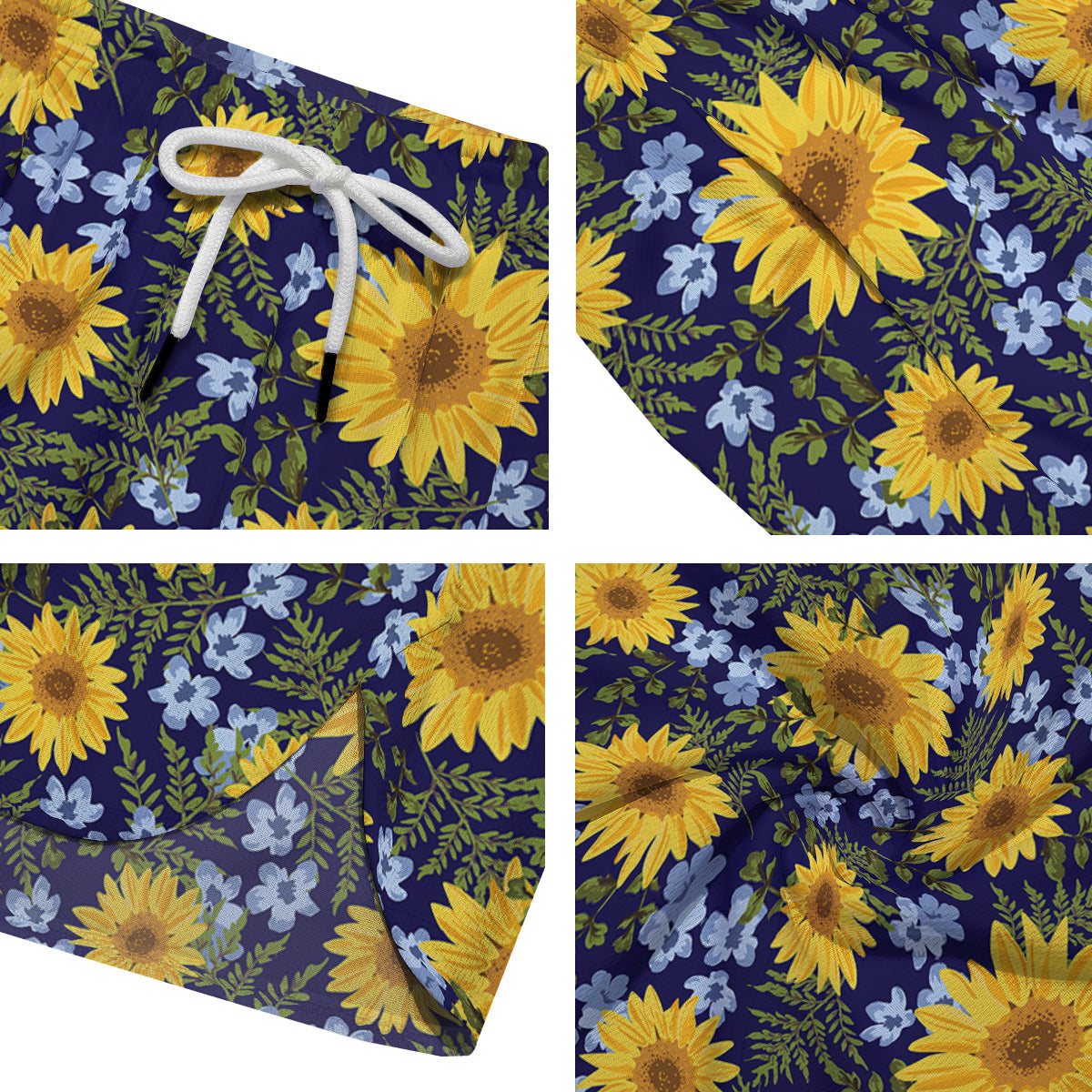Yellow Sunflower Floral Print Men's Running Shorts-grizzshop