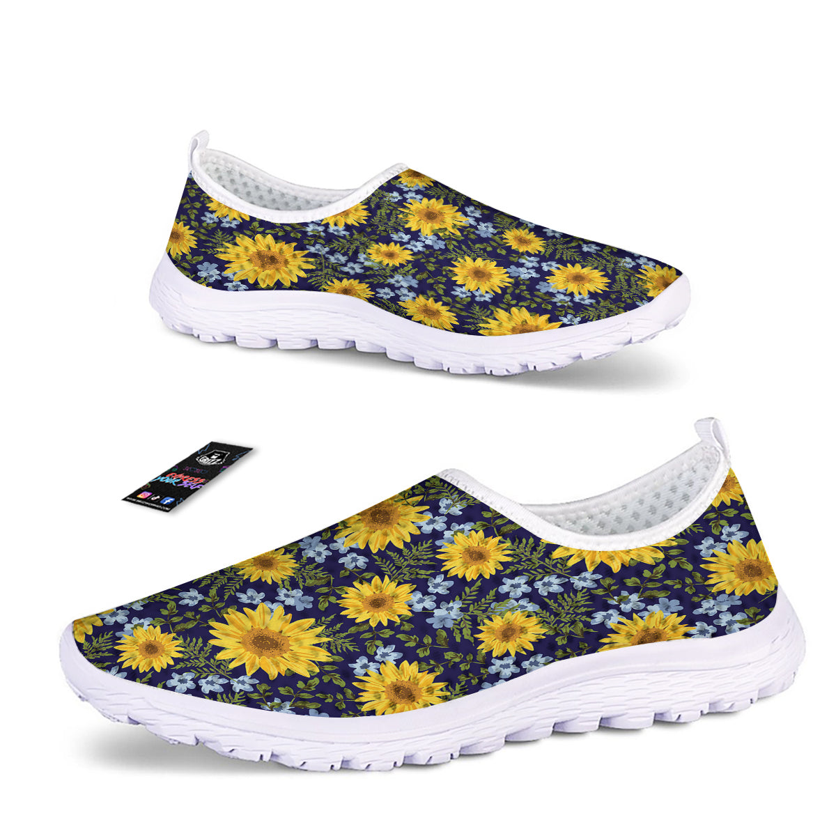 Yellow Sunflower Floral Print Nurse Shoes-grizzshop