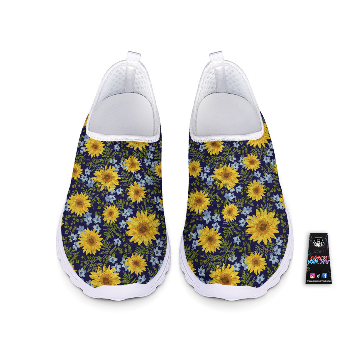 Yellow Sunflower Floral Print Nurse Shoes-grizzshop