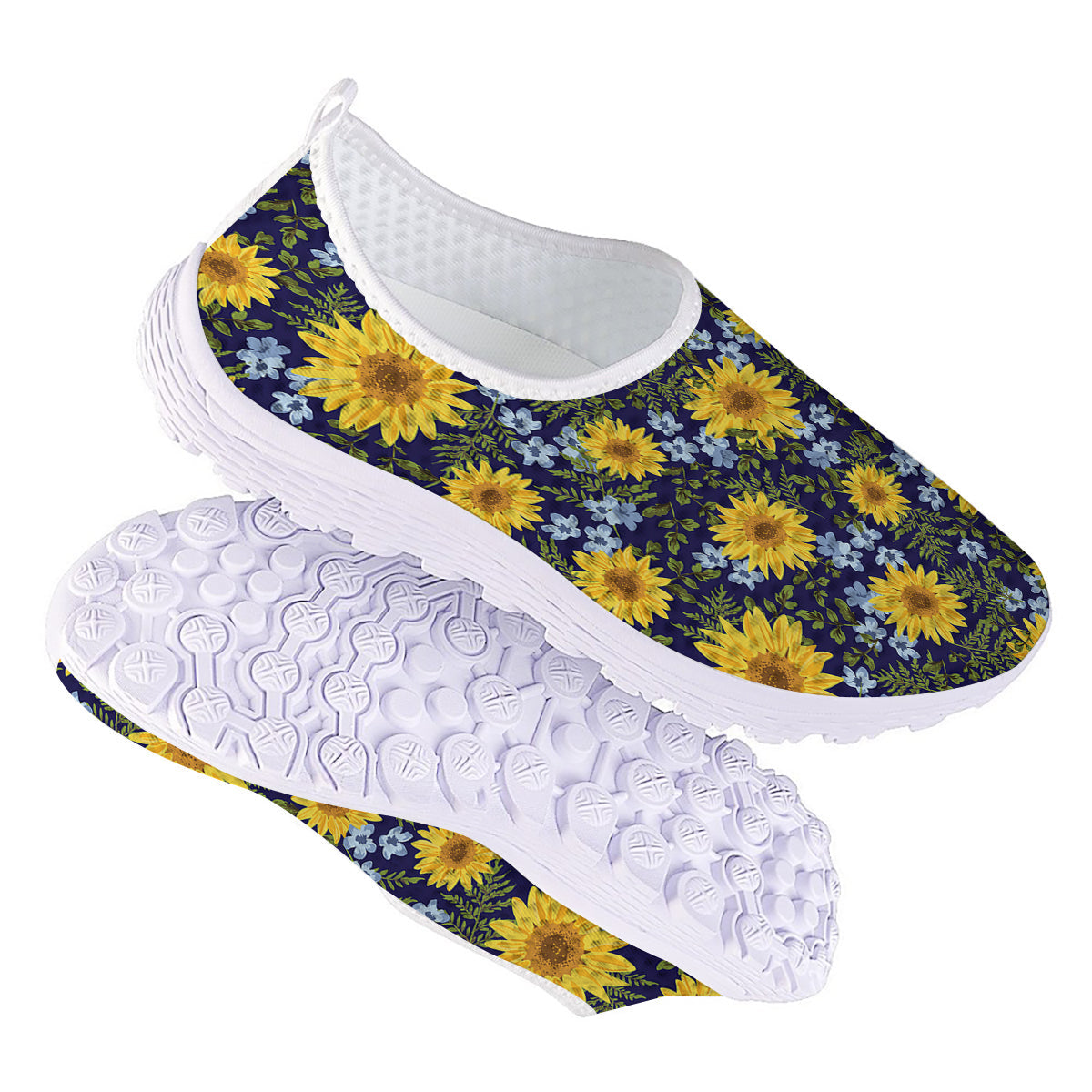 Yellow Sunflower Floral Print Nurse Shoes-grizzshop