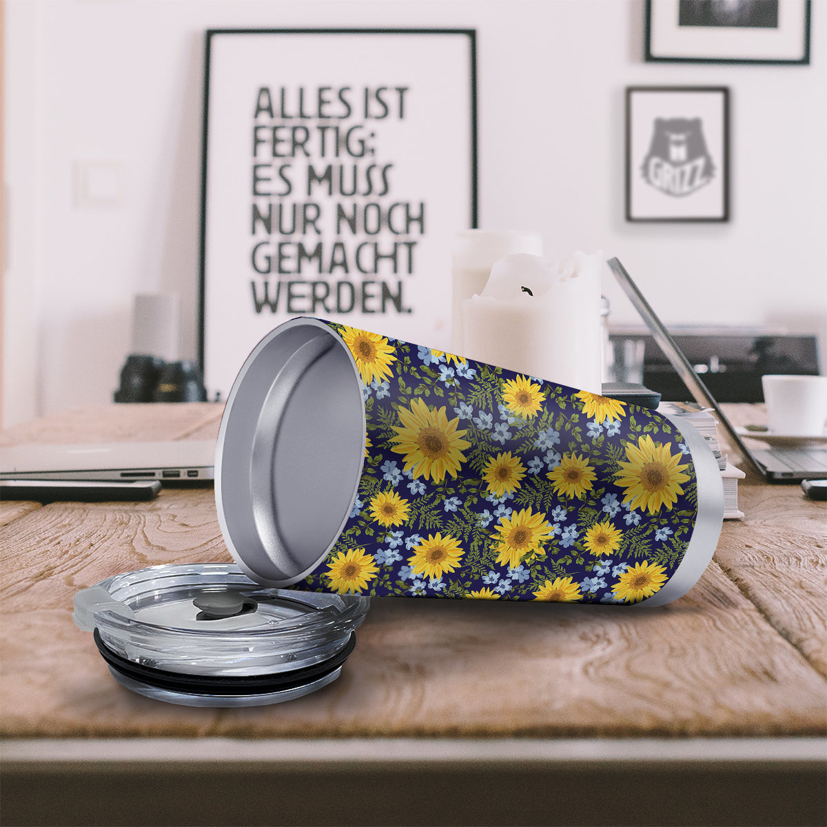 Yellow Sunflower Floral Print Tumbler-grizzshop