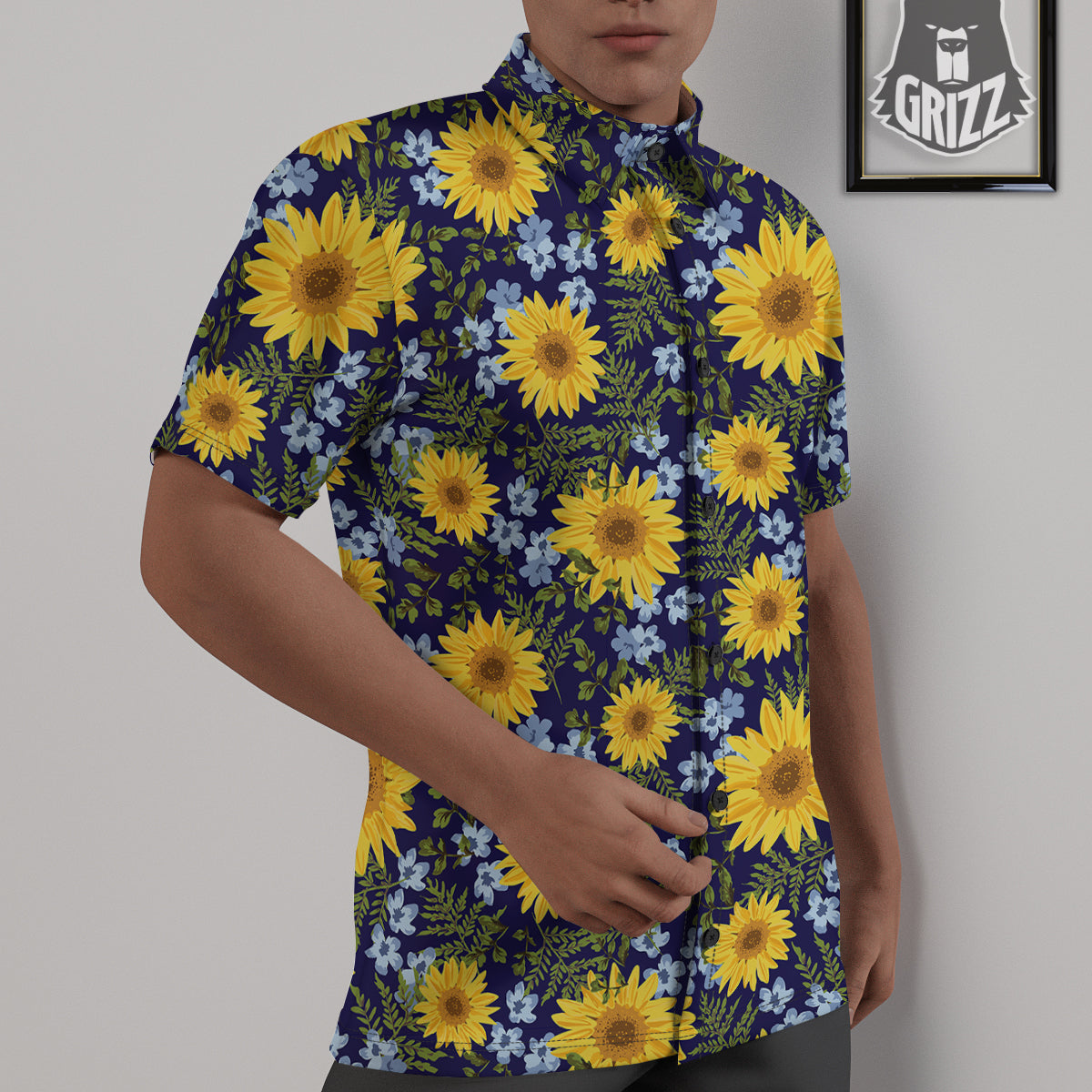 Yellow Sunflower Floral Print Untucked Shirts-grizzshop