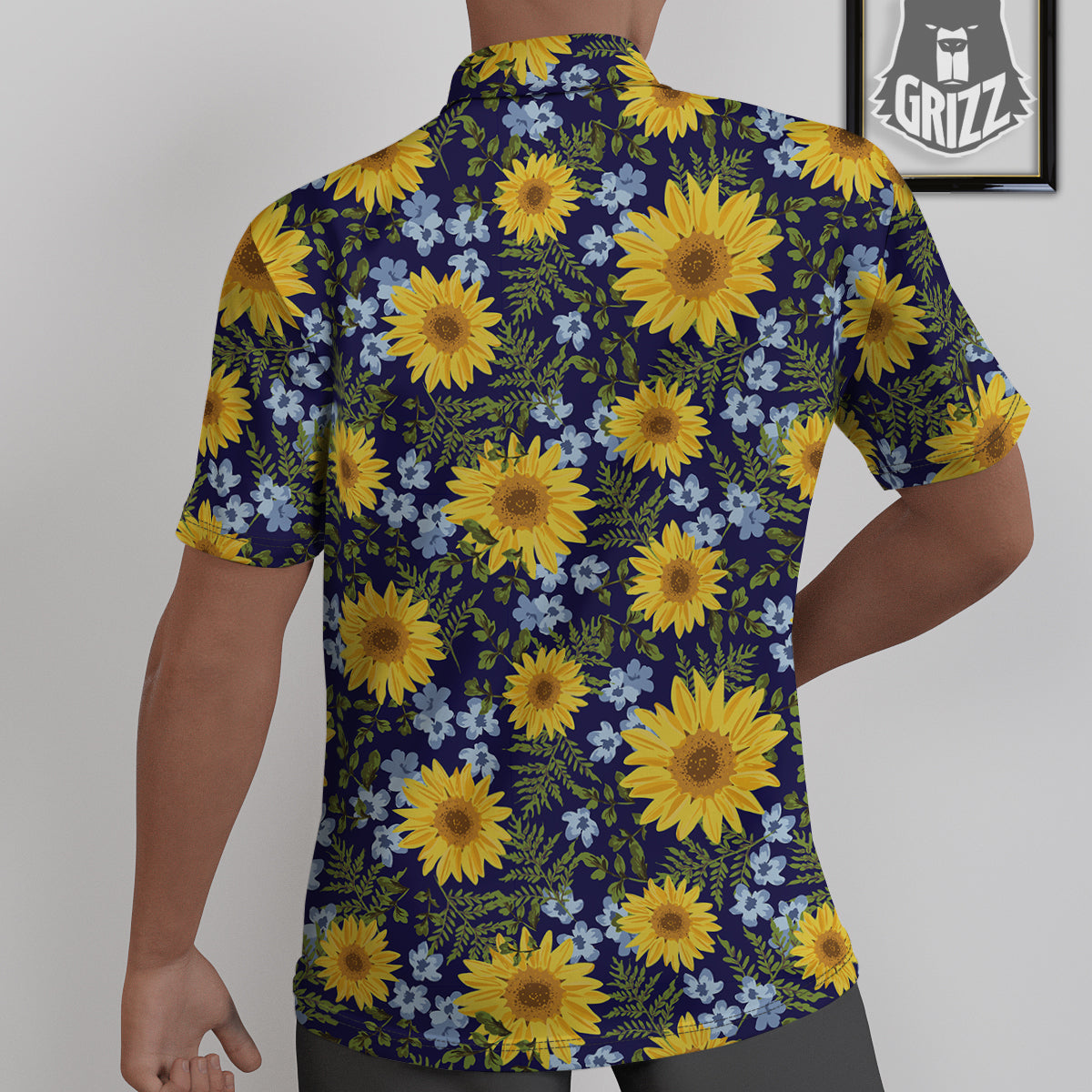 Yellow Sunflower Floral Print Untucked Shirts-grizzshop