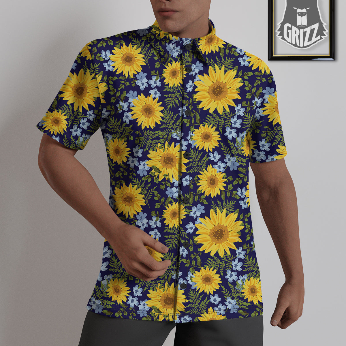 Yellow Sunflower Floral Print Untucked Shirts-grizzshop