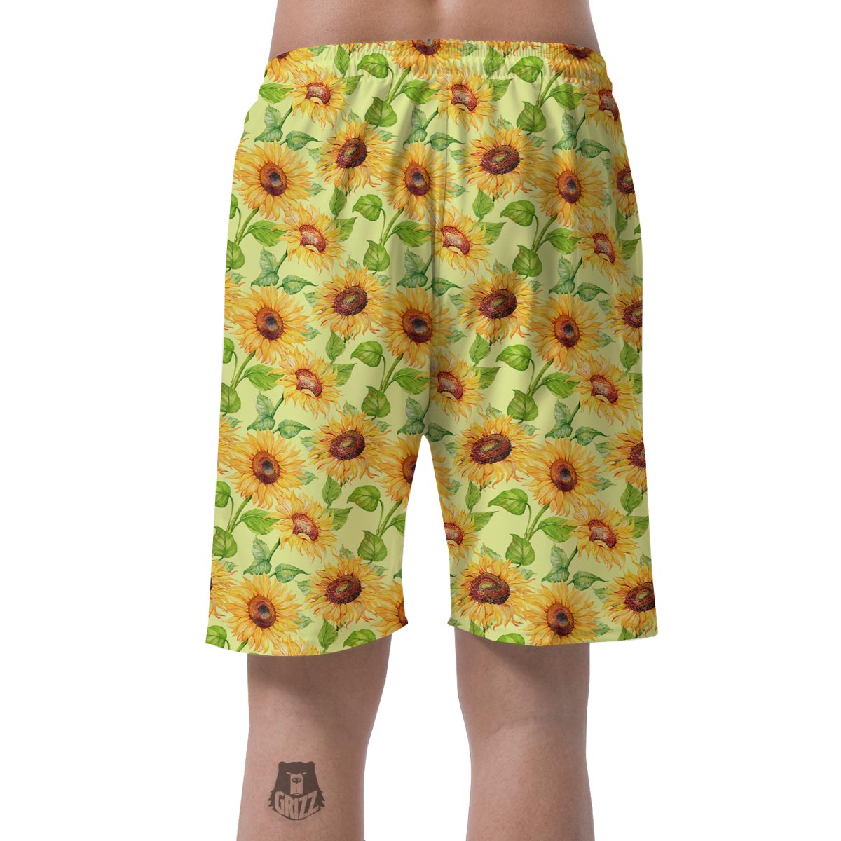 Yellow Sunflower Print Men's Shorts-grizzshop