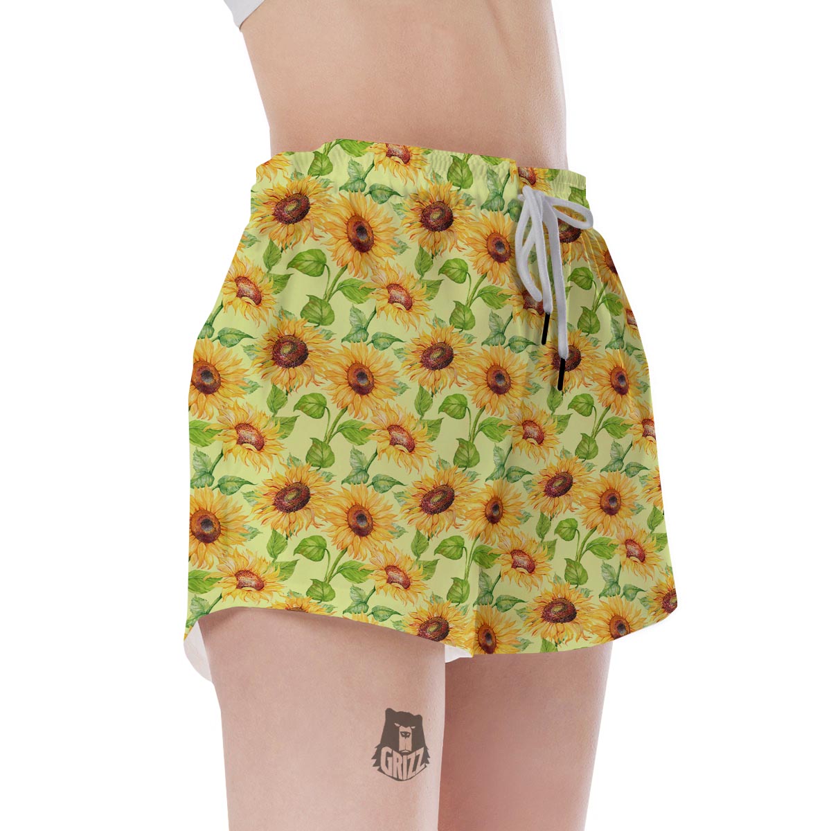 Yellow Sunflower Print Women's Shorts-grizzshop