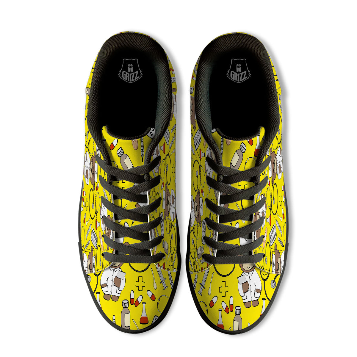 Yellow Teddy Bear Nurse Black Low Top Sneakers-grizzshop